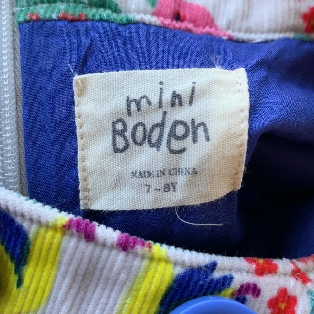 Mini Boden Corduroy Girls Kids Bird Novelty Dress sz 7-8 years Old